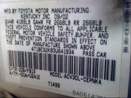 2003 TOYOTA CAMRY SILVER LE,2.4L,AT.  Z24895